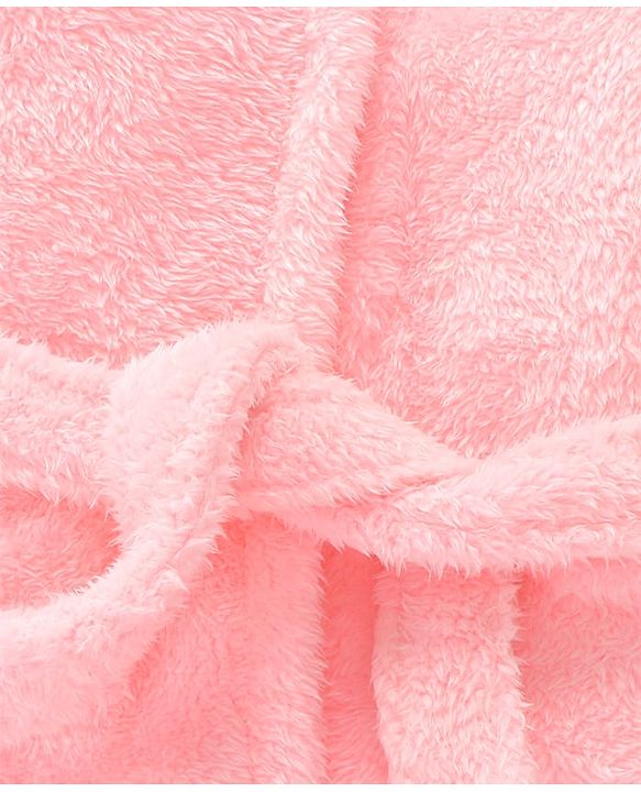 Babyhug Velour Knit Full Sleeves Hooded Bath Robe With Bear Embroidery - Pink