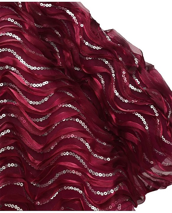 Babyhug Woven Sleeveless Party Dress With Sequin Detailing & Floral Corsage - Wine