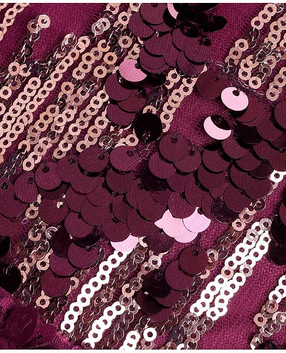 Babyhug Woven Cap Sleeveless Fit & Flare Party Frock with Sequin Detailing - Wine