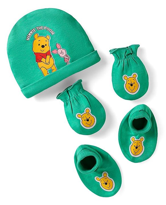 Babyhug 100% Cotton Cap Mittens & Booties Set Cat Print - Pink