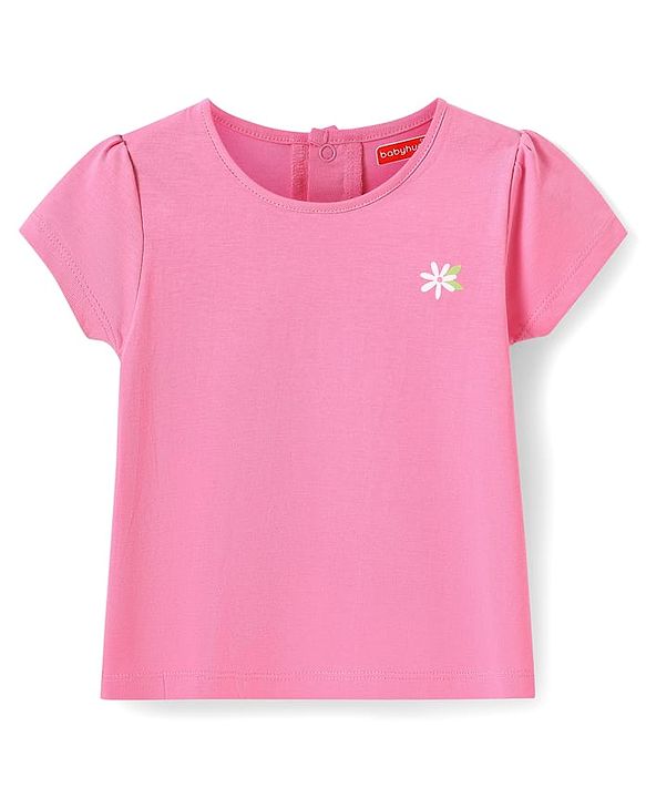 Babyhug Cotton Woven Frock & Half Sleeves Inner Tee With Floral Embroidery - Blue & Pink