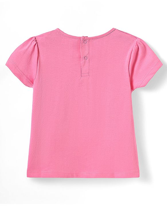 Babyhug Cotton Woven Frock & Half Sleeves Inner Tee With Floral Embroidery - Blue & Pink