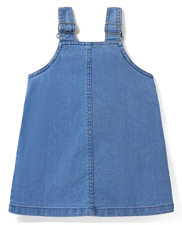Babyhug Cotton Woven Frock & Half Sleeves Inner Tee With Floral Embroidery - Blue & Pink