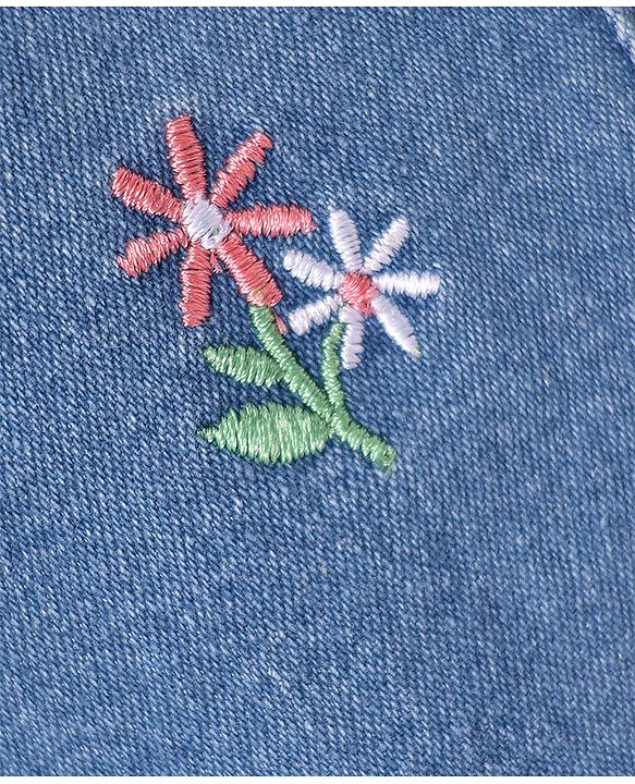 Babyhug Cotton Woven Frock & Half Sleeves Inner Tee With Floral Embroidery - Blue & Pink