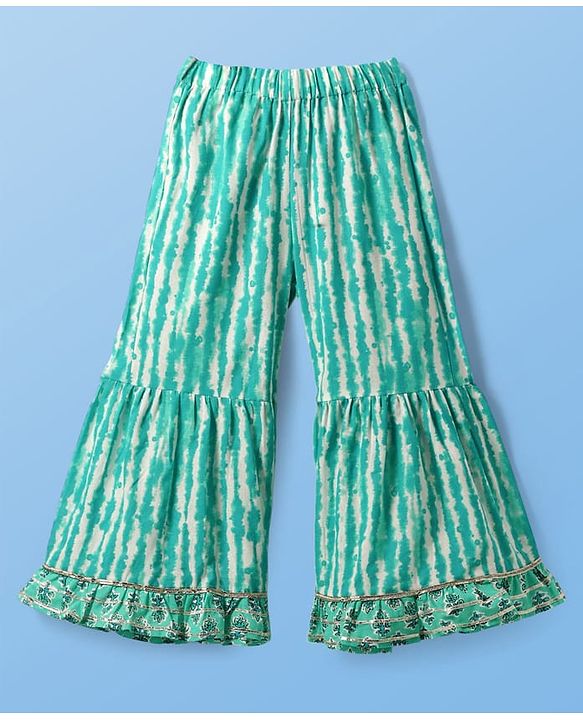 Pine Kids Viscose Woven Three Fourth Sleeves Floral Printed Kurta & Gharara Set with Dupatta - Mint Green