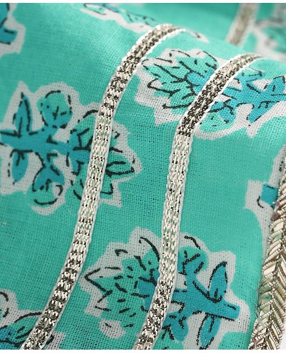 Pine Kids Viscose Woven Three Fourth Sleeves Floral Printed Kurta & Gharara Set with Dupatta - Mint Green