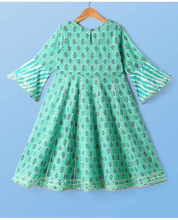 Pine Kids Viscose Woven Three Fourth Sleeves Floral Printed Kurta & Gharara Set with Dupatta - Mint Green