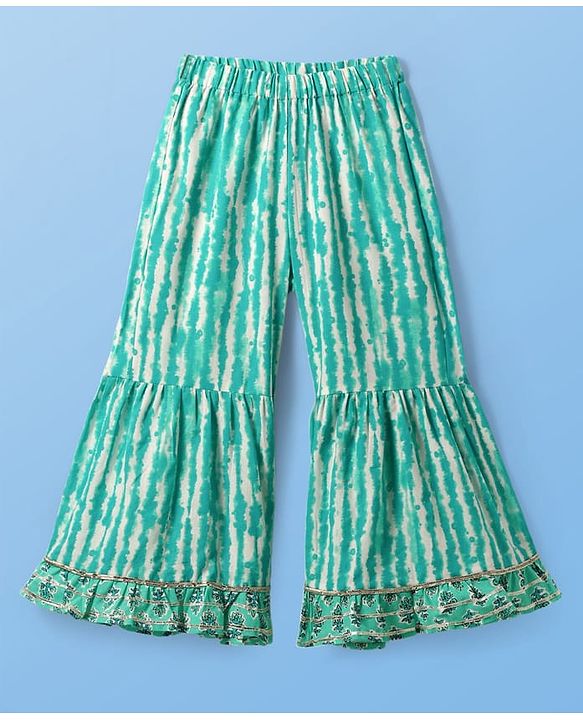 Pine Kids Viscose Woven Three Fourth Sleeves Floral Printed Kurta & Gharara Set with Dupatta - Mint Green