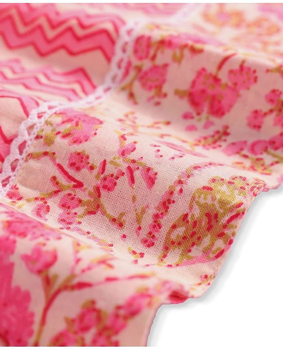 Pine Kids Viscose Woven Three Fourth Sleeves Floral Printed Kurta Salwar Set - Pink