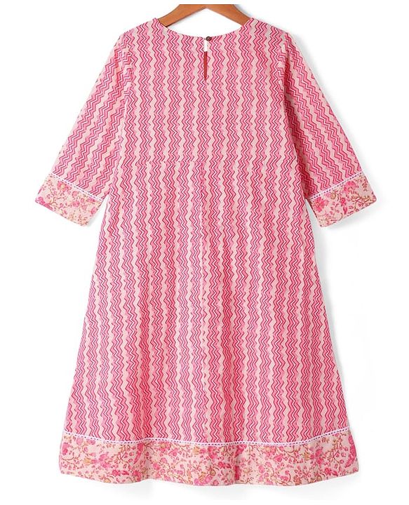 Pine Kids Viscose Woven Three Fourth Sleeves Floral Printed Kurta Salwar Set - Pink