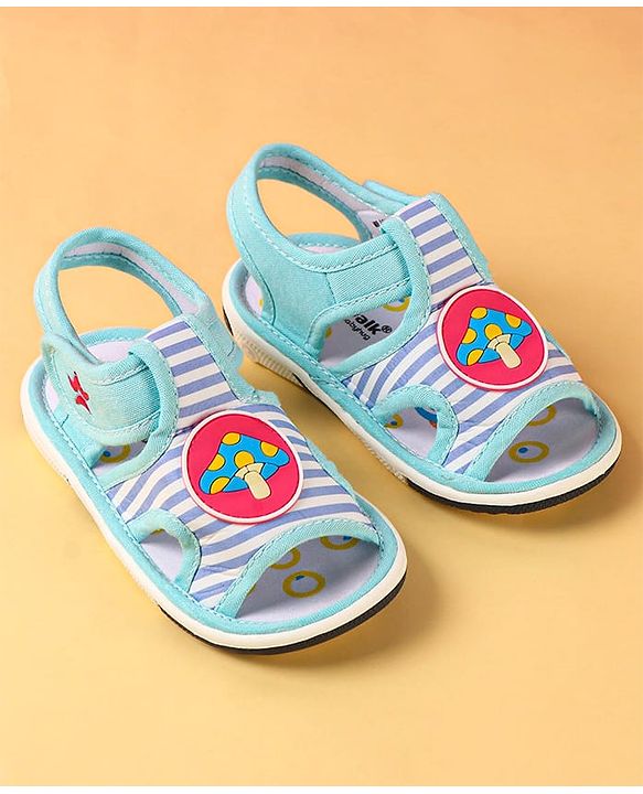 Cute Walk by Babyhug Sandals with Velcro Closure & Mushroom Applique - Aqua Blue