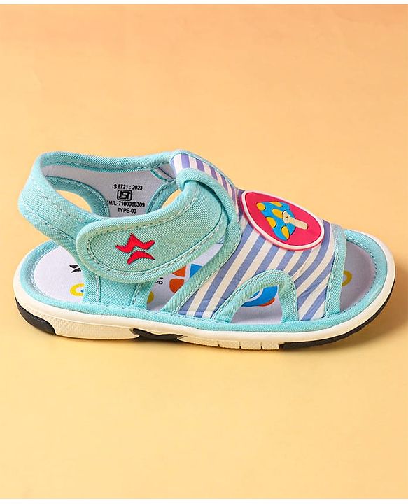Cute Walk by Babyhug Sandals with Velcro Closure & Mushroom Applique - Aqua Blue