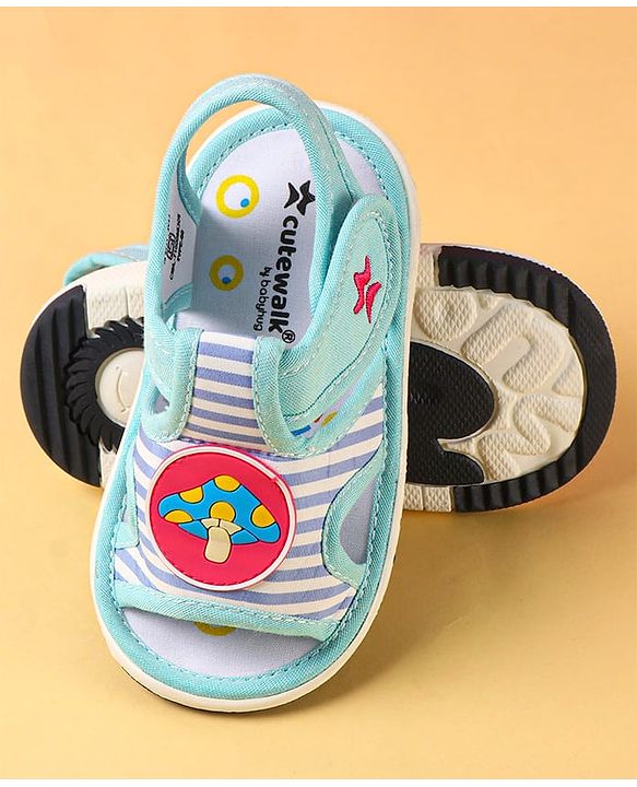 Cute Walk by Babyhug Sandals with Velcro Closure & Mushroom Applique - Aqua Blue