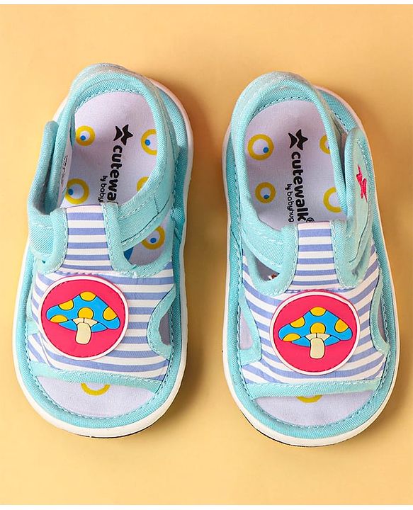 Cute Walk by Babyhug Sandals with Velcro Closure & Mushroom Applique - Aqua Blue