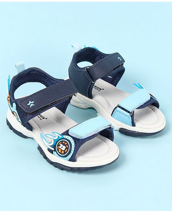 Cute Walk by Babyhug Velcro Closure Sandals with Basketball Design - Navy Blue