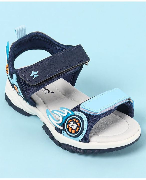 Cute Walk by Babyhug Velcro Closure Sandals with Basketball Design - Navy Blue