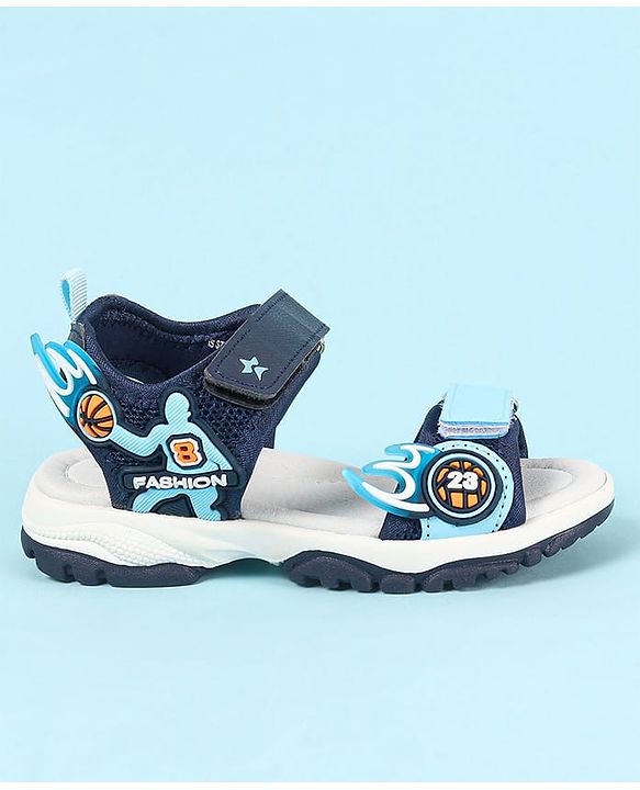 Cute Walk by Babyhug Velcro Closure Sandals with Basketball Design - Navy Blue