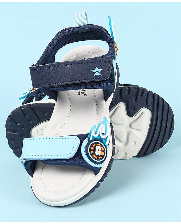 Cute Walk by Babyhug Velcro Closure Sandals with Basketball Design - Navy Blue