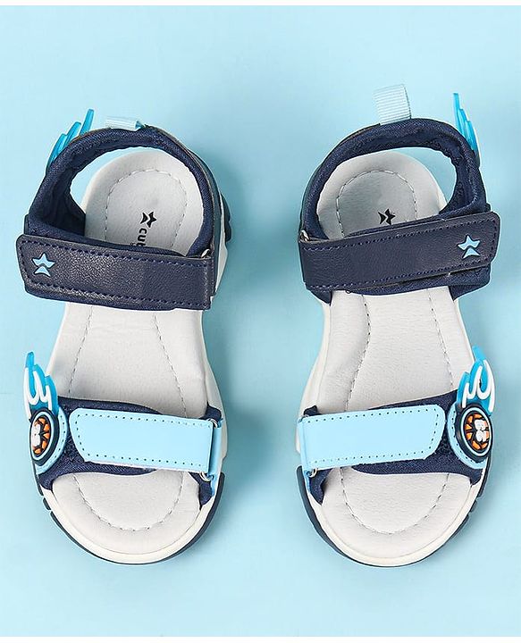 Cute Walk by Babyhug Velcro Closure Sandals with Basketball Design - Navy Blue