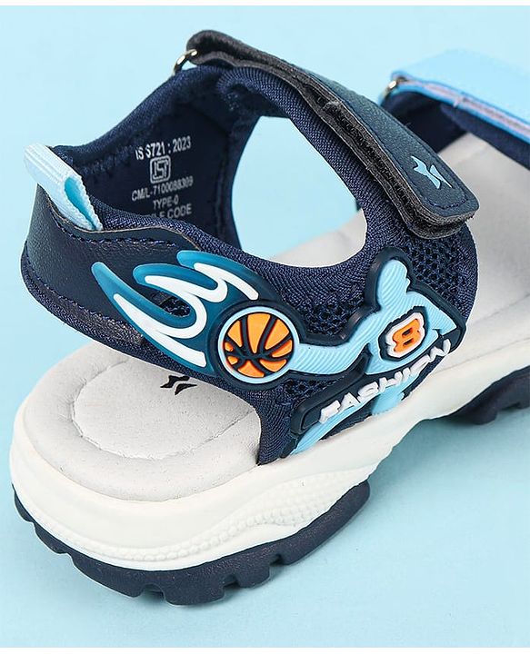 Cute Walk by Babyhug Velcro Closure Sandals with Basketball Design - Navy Blue