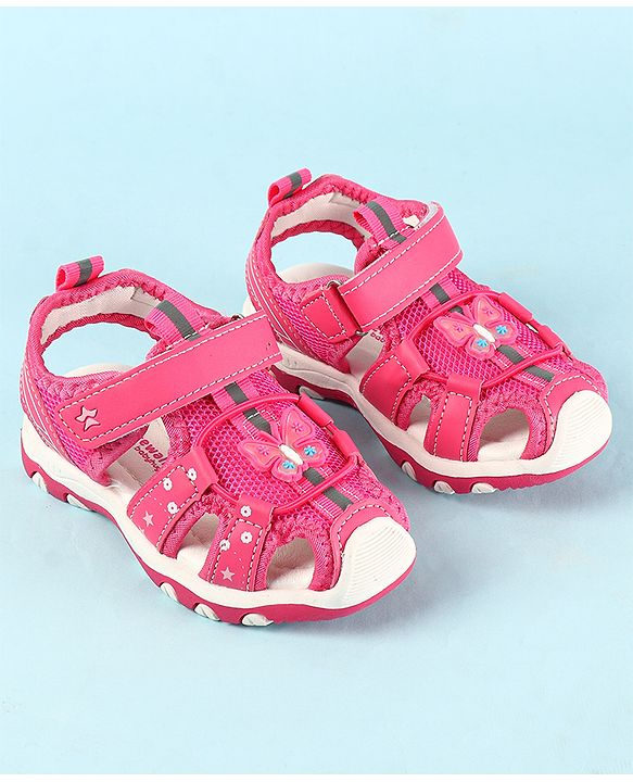 Cute Walk by Babyhug Velcro Closure Sandals with Butterfly Applique - Pink