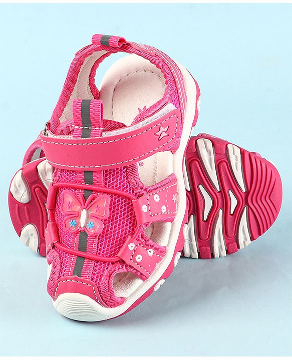 Cute Walk by Babyhug Velcro Closure Sandals with Butterfly Applique - Pink