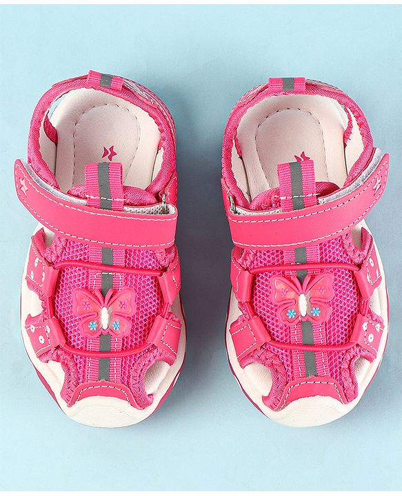 Cute Walk by Babyhug Velcro Closure Sandals with Butterfly Applique - Pink