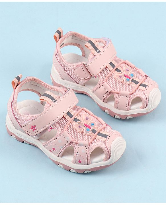 Cute Walk by Babyhug Velcro Closure Sandals with Butterfly Applique - Pink