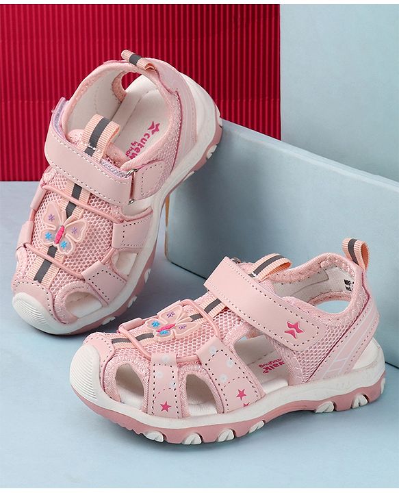 Cute Walk by Babyhug Velcro Closure Sandals with Butterfly Applique - Pink