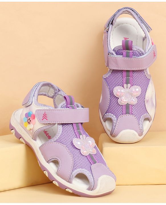 Pine Kids Velcro Closure Sandals With Butterfly Applique - Purple