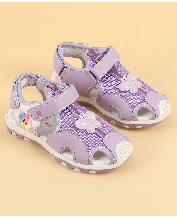 Pine Kids Velcro Closure Sandals With Butterfly Applique - Purple