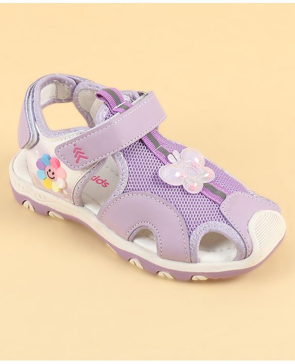 Pine Kids Velcro Closure Sandals With Butterfly Applique - Purple