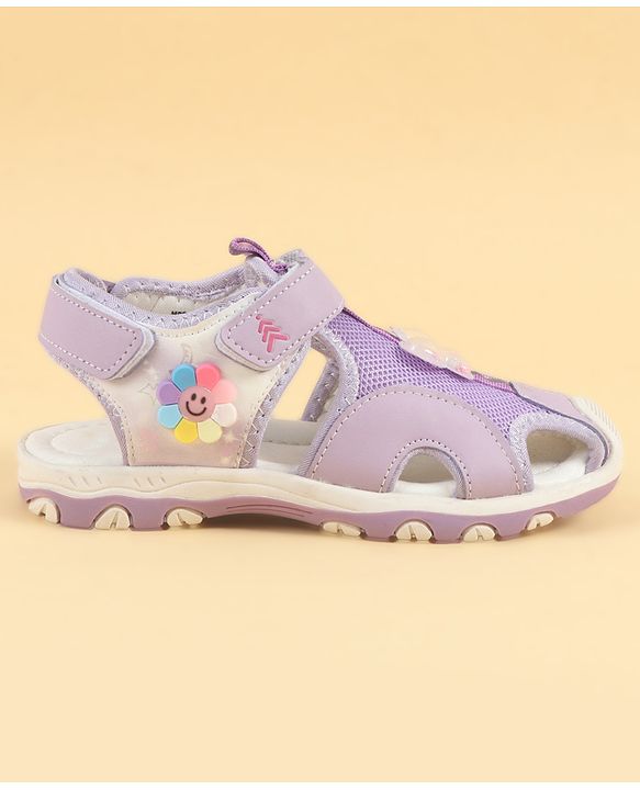 Pine Kids Velcro Closure Sandals With Butterfly Applique - Purple