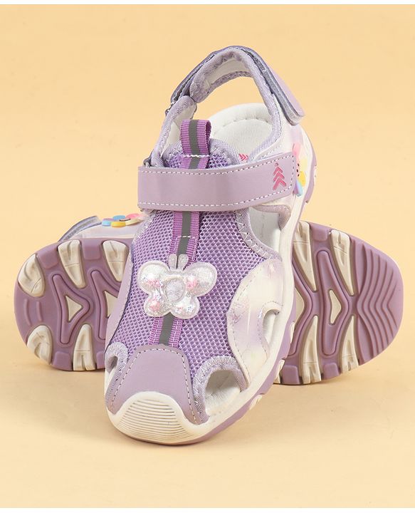Pine Kids Velcro Closure Sandals With Butterfly Applique - Purple