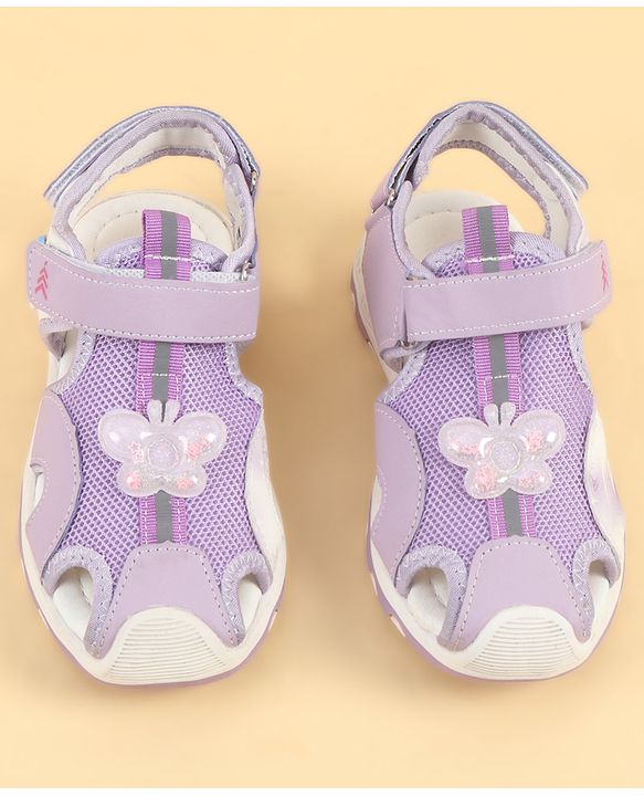 Pine Kids Velcro Closure Sandals With Butterfly Applique - Purple