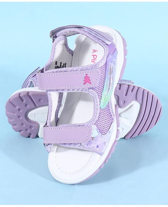 Pine Kids Sandals with Velcro Closure & Hearts Print - Purple