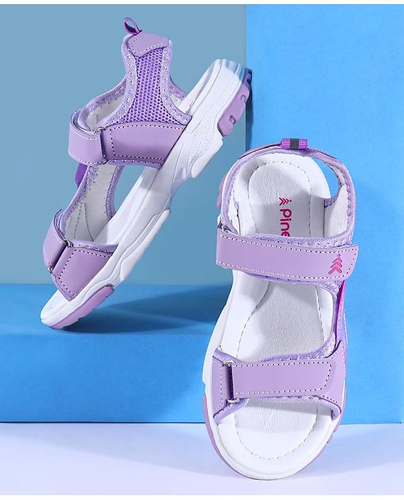 Pine Kids Sandals with Velcro Closure & Hearts Print - Purple