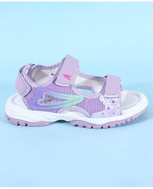 Pine Kids Sandals with Velcro Closure & Hearts Print - Purple