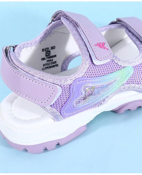 Pine Kids Sandals with Velcro Closure & Hearts Print - Purple