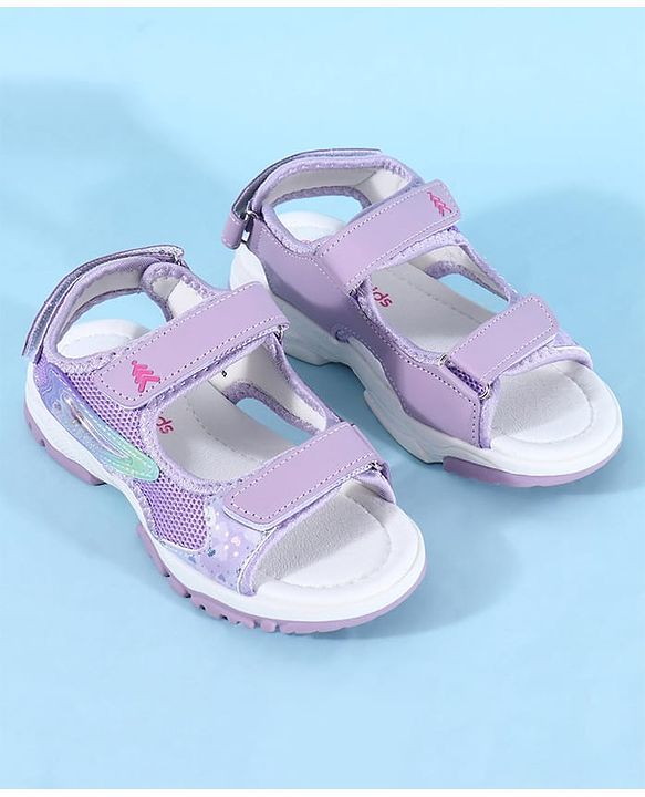 Pine Kids Sandals with Velcro Closure & Hearts Print - Purple