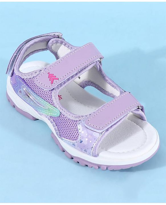 Pine Kids Sandals with Velcro Closure & Hearts Print - Purple
