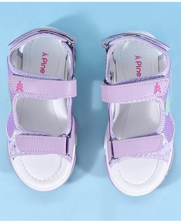 Pine Kids Sandals with Velcro Closure & Hearts Print - Purple