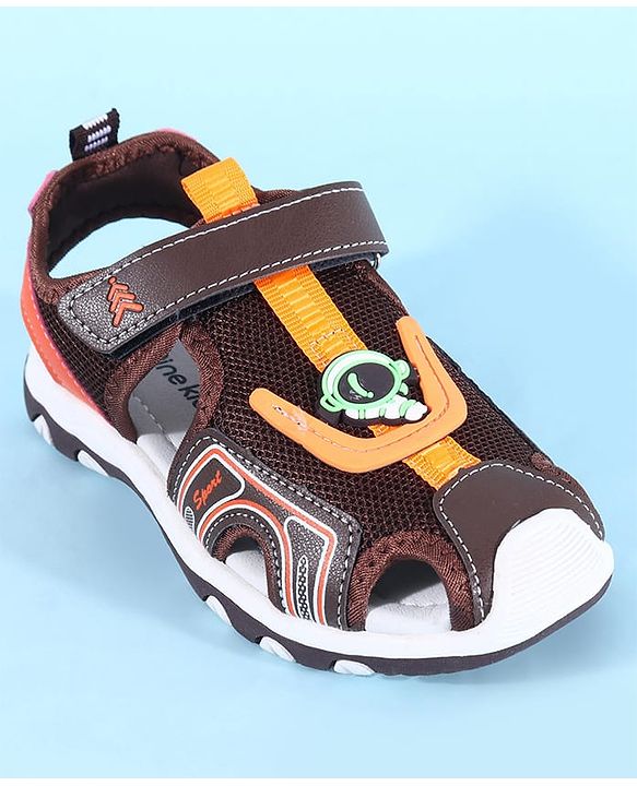 Pine Kids Sandals with Velcro Closure & Astronaut Applique - Brown