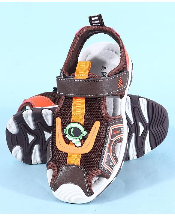 Pine Kids Sandals with Velcro Closure & Astronaut Applique - Brown