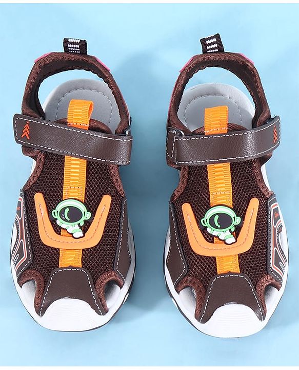 Pine Kids Sandals with Velcro Closure & Astronaut Applique - Brown