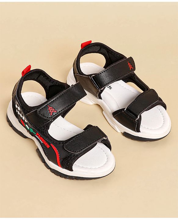 Pine Kids Sandals with Velcro Closure & Text Print - Black