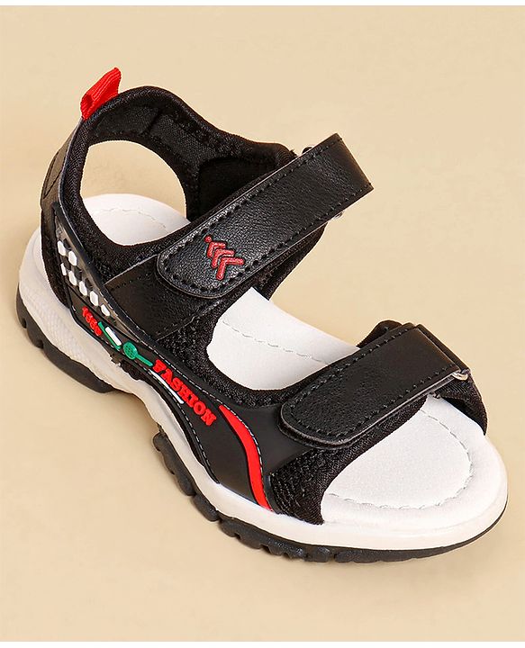 Pine Kids Sandals with Velcro Closure & Text Print - Black