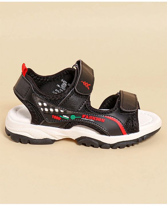 Pine Kids Sandals with Velcro Closure & Text Print - Black
