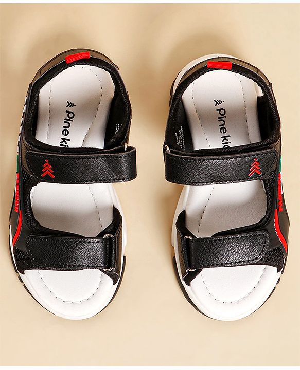 Pine Kids Sandals with Velcro Closure & Text Print - Black