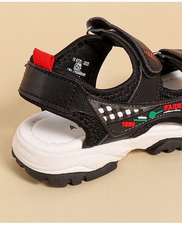 Pine Kids Sandals with Velcro Closure & Text Print - Black